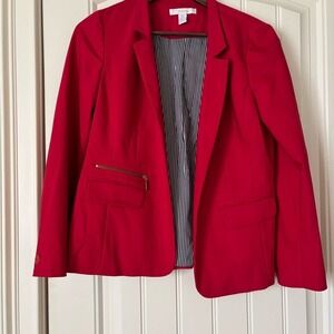 Chicos Red Blazer Womens Size 0 Structured Zip Pocket Career‎ Jacket Classic